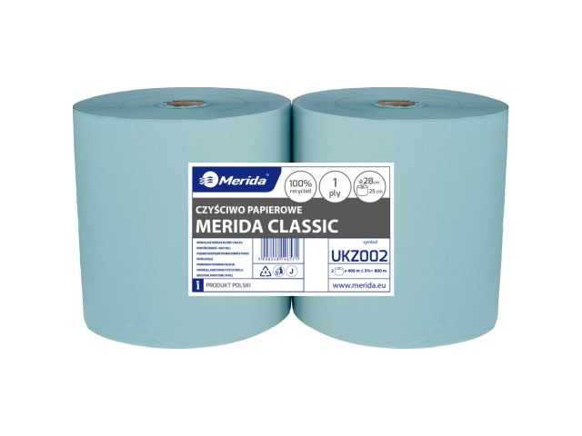 MERIDA CLASSIC - industrial towels, green, 1-ply, recycled paper, 400 m (2 rolls/pack)